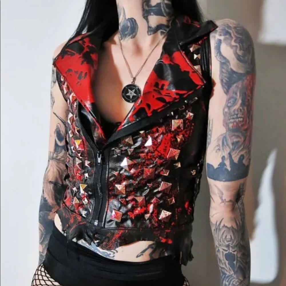 Mayhem Bloody Studded Genuine + Faux Leather Vest - Picture 6 of 8